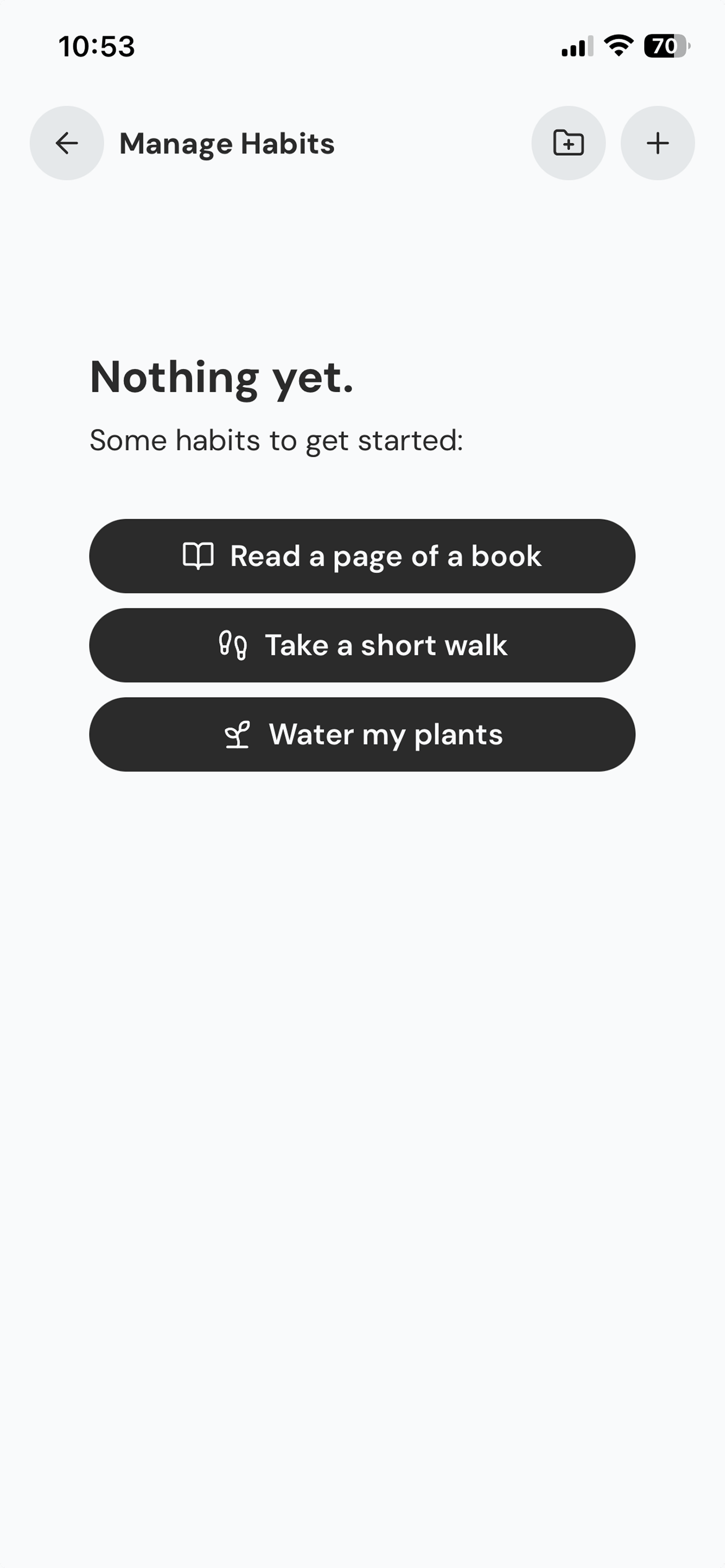 The empty state on mobile, before any habits are added