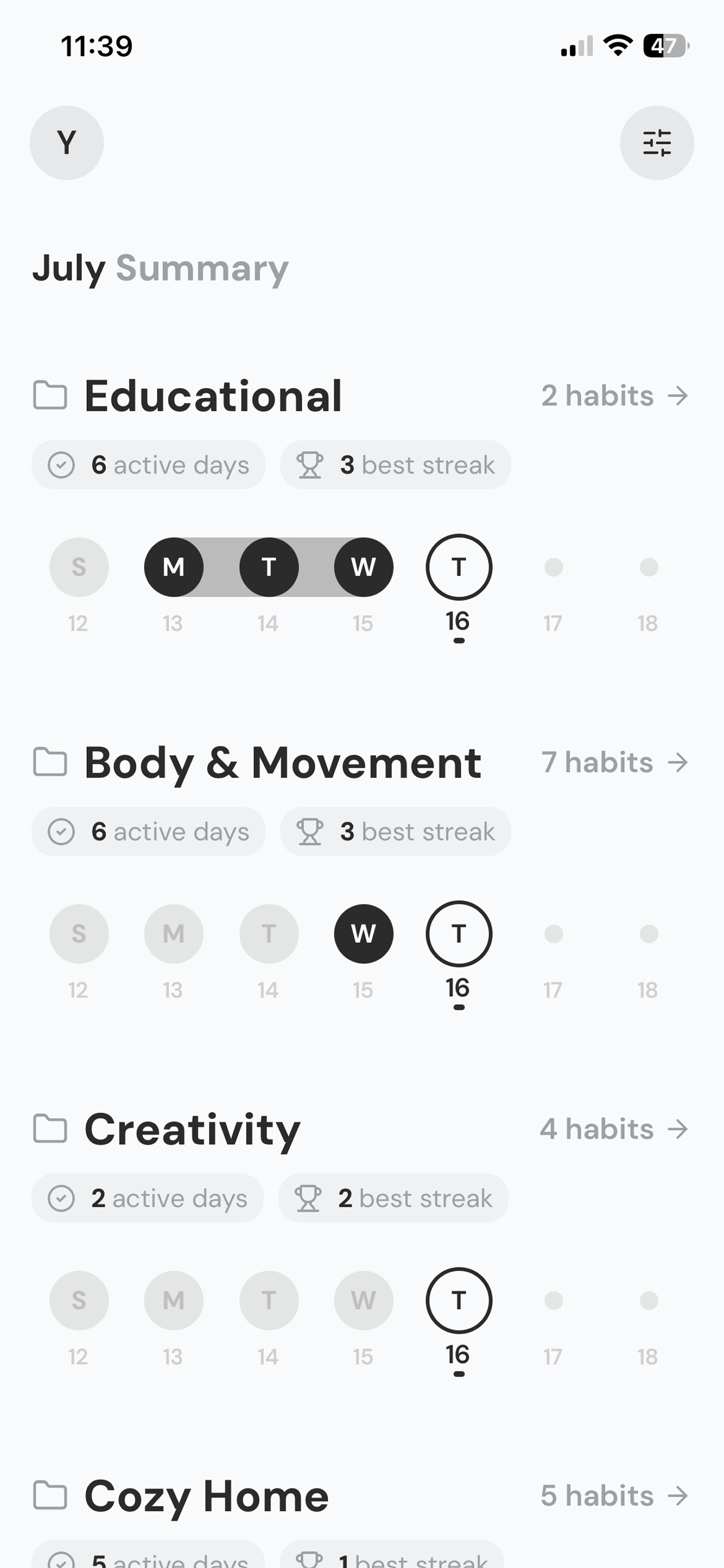 Monthly summary on mobile